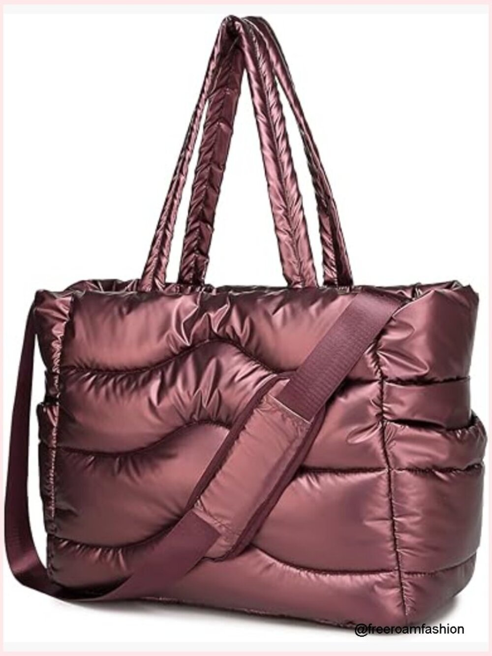 Quilted Puffer Tote Bag with Laptop Compartment, Convertible Shoulder Bag